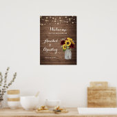 Rustikales Holz Sonnenblumen Burgundy Jar Begrüßun Poster (Küche)