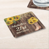 Rustikales Holz Sonnenblumen Cowboy Boots 21. Gebu Rechteckiger Pappuntersetzer (angewinkelt)