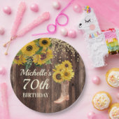 Rustikales Holz Sonnenblumen Cowboy Boots 70. Gebu Pappteller (Party)