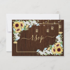 Rustikales Holz Sonnenblumen Dusty Blue Floral RSVP Karte