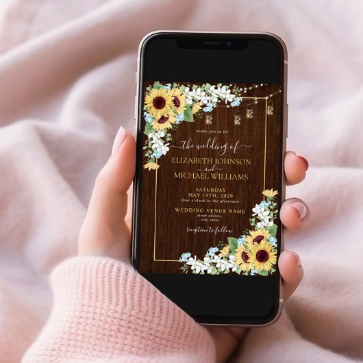 Rustikales Holz Sonnenblumen Dusty Blue Floral Wed Einladung