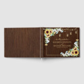 Rustikales Holz Sonnenblumen Dusty Blue Floral Wed Gästebuch (Voll)