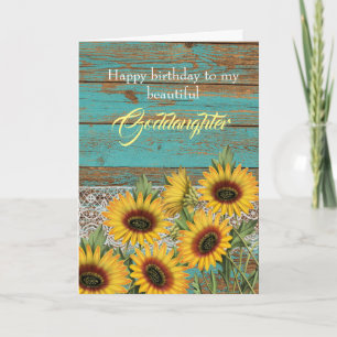Rustikales Holz Sonnenblumen Godtochter Geburtstag Karte