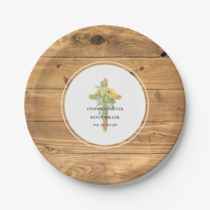 Rustikales Holz-Sonnenblumen-Holzkreuz Hochzeit Pappteller