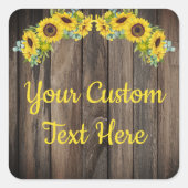 Rustikales Holz Sonnenblumen Jubiläum Party Gesche Quadratischer Aufkleber (Vorderseite)
