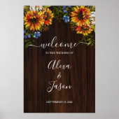 Rustikales Holz Sonnenblumen Land Hochzeit Willkom Poster (Vorne)
