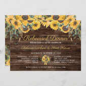 Rustikales Holz Sonnenblumen Land Probe Abendessen Einladung (Vorne/Hinten)