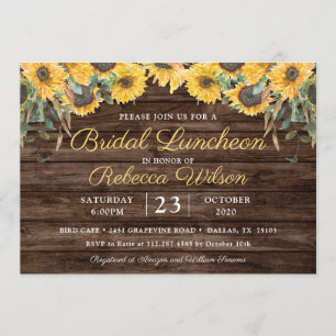 Rustikales Holz Sonnenblumen Land Stall Bridal Lun Einladung