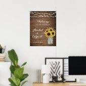 Rustikales Holz Sonnenblumen Lichter Hochzeit Begr Poster (Heimbüro)