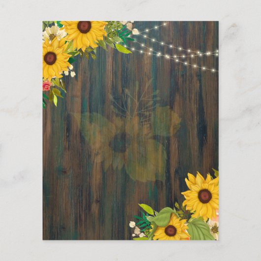 Rustikales Holz Sonnenblumen Lichter Hochzeit RSVP (Rückseite)