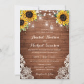 Rustikales Holz Sonnenblumen Lichter Lace Mason Ja Einladung (Vorderseite)