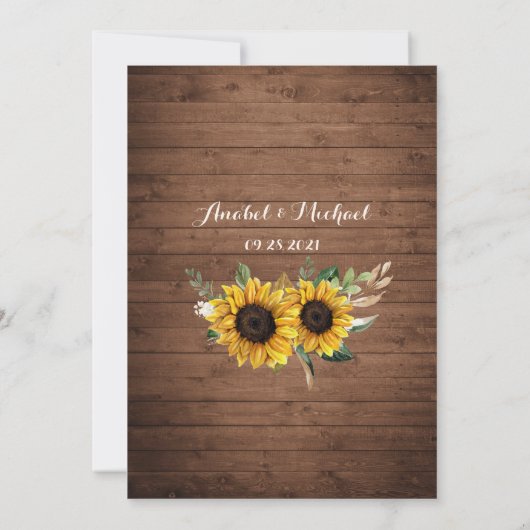 Rustikales Holz Sonnenblumen Lichter Lace Mason Ja Einladung (Rückseite)