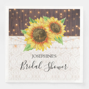 Rustikales Holz Sonnenblumen Lichter Spitzen Braut Serviette