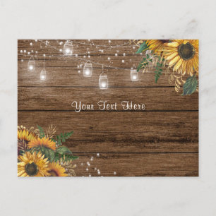 Rustikales Holz, Sonnenblumen, Lichterketten und G Postkarte