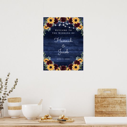 Rustikales Holz Sonnenblumen Marine String Lights Poster (Küche)