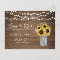 Rustikales Holz Sonnenblumen Mason Jar Save the Da