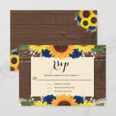 Rustikales Holz Sonnenblumen Navy Blue Rose Hochze RSVP Karte (Vorne/Hinten)
