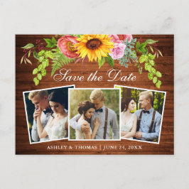 Rustikales Holz Sonnenblumen Save the Date Foto Einladungspostkarte