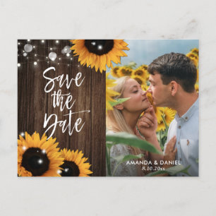 Rustikales Holz Sonnenblumen Save the Date Foto Po Ankündigungspostkarte