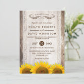 Rustikales Holz Sonnenblumen Spitzen Western Barn Einladung (Stehend Vorderseite)