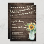 Rustikales Holz Sonnenblumen Streichelleuchten Bra Einladung (Vorne/Hinten)