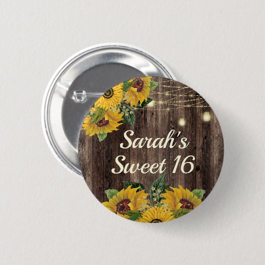 Rustikales Holz Sonnenblumen Streichelleuchten Süß Button (Vorne & Hinten)