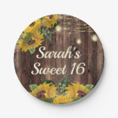 Rustikales Holz Sonnenblumen Streichelleuchten Süß Pappteller (Vorderseite)