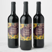 Rustikales Holz Sonnenblumen String Light Happy Bi Weinetikett (Flaschen)