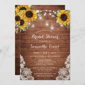 Rustikales Holz Sonnenblumen String Light Lace Mas Einladung (Vorne/Hinten)