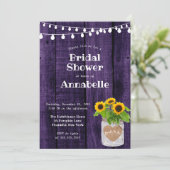 Rustikales Holz Sonnenblumen String Lights Brautpa Einladung (Stehend Vorderseite)