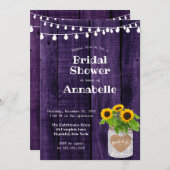 Rustikales Holz Sonnenblumen String Lights Brautpa Einladung (Vorne/Hinten)