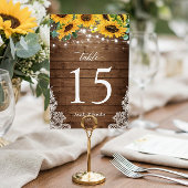 Rustikales Holz Sonnenblumen String Lights Hochzei Tischnummer