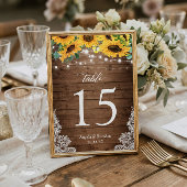 Rustikales Holz Sonnenblumen String Lights Hochzei Tischnummer