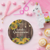 Rustikales Holz Sonnenblumen String Lights Quincea Pappteller (Party)