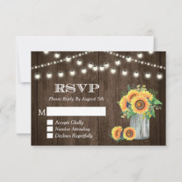 Rustikales Holz Sonnenblumen String Lights Wedding RSVP Karte