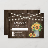 Rustikales Holz Sonnenblumen String Lights Wedding RSVP Karte (Vorne/Hinten)