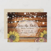 Rustikales Holz, Sonnenblumen, Typografie Save the Ankündigungspostkarte (Vorne/Hinten)