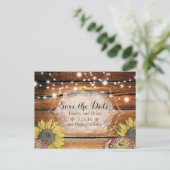 Rustikales Holz, Sonnenblumen, Typografie Save the Ankündigungspostkarte (Stehend Vorderseite)