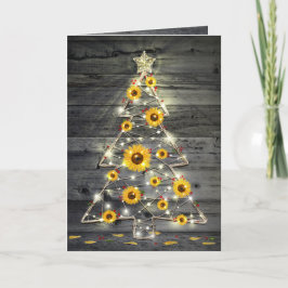 Rustikales Holz Sonnenblumen Weihnachtsbaum Urlaub Karte