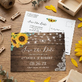Rustikales Holz Sonnenblumenleuchten Save the Date Postkarte