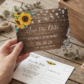 Rustikales Holz Sonnenblumenleuchten Save the Date Postkarte