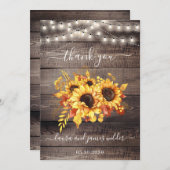 Rustikales Holz Sonnenblumenstrandlicht Hochzeit Dankeskarte (Vorne/Hinten)