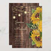 Rustikales Holz Sonnenblumenstrandlicht Hochzeit Einladung (Vorne/Hinten)