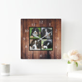 Rustikales Holz Spezielle Foto-Collage Quadratische Wanduhr (Zuhause)