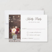 Rustikales Holz Spitzen Burgundy Mason Jar UAWG Einladung (Vorderseite)