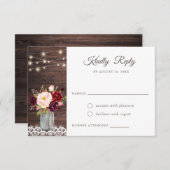 Rustikales Holz Spitzen Burgundy Mason Jar UAWG Einladung (Vorne/Hinten)