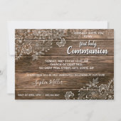 Rustikales Holz Spitzen Erste Kommunion Foto Einla Einladung (Rückseite)