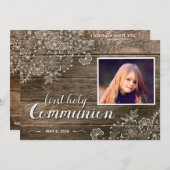 Rustikales Holz Spitzen Erste Kommunion Foto Einla Einladung (Vorne/Hinten)