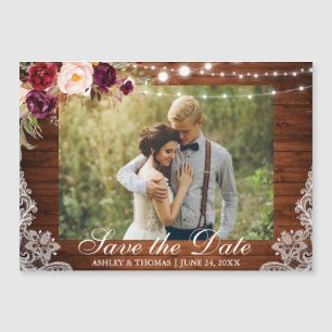 Rustikales Holz Spitzen Floral Magnetic Save the D Magnetkarte