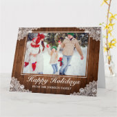 Rustikales Holz & Spitzen Foto Gruß an Feiertagen Karte (Gelbe Blume)